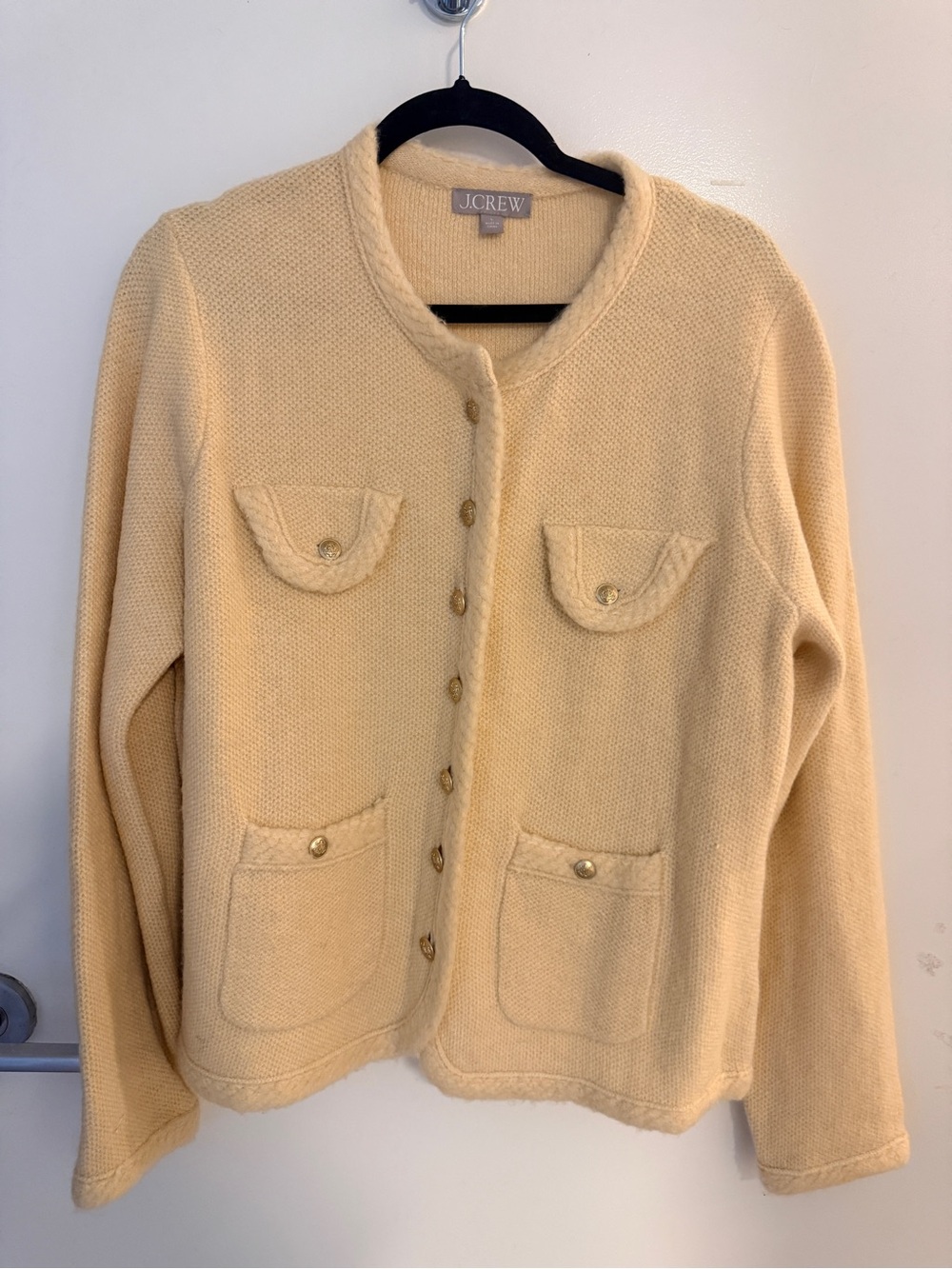 J.Crew Cream Knit Lady Jacket Cardigan Gold Buttons L
